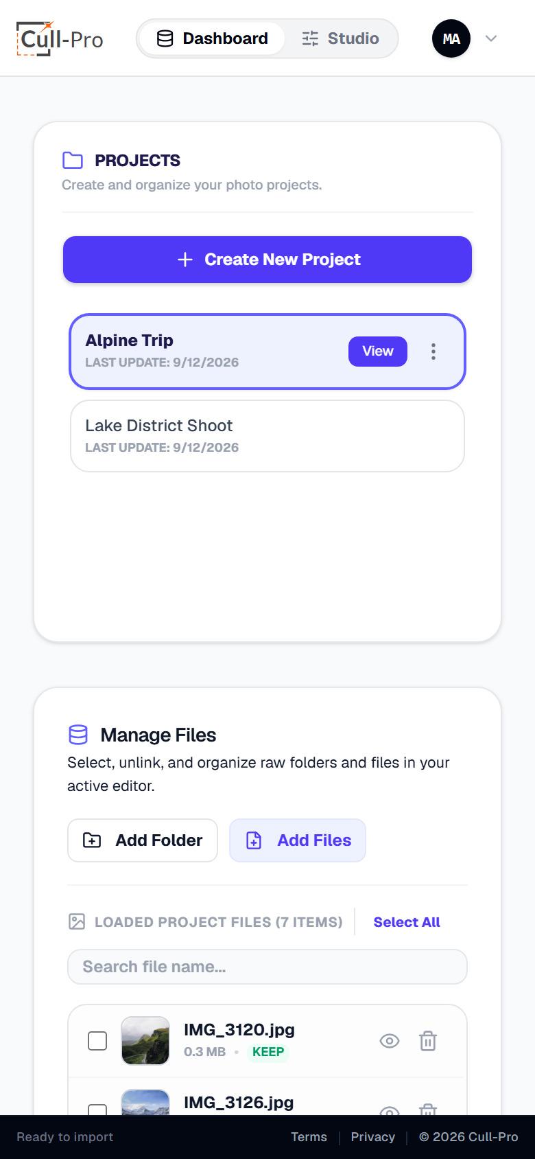 Cull-Pro dashboard on a phone