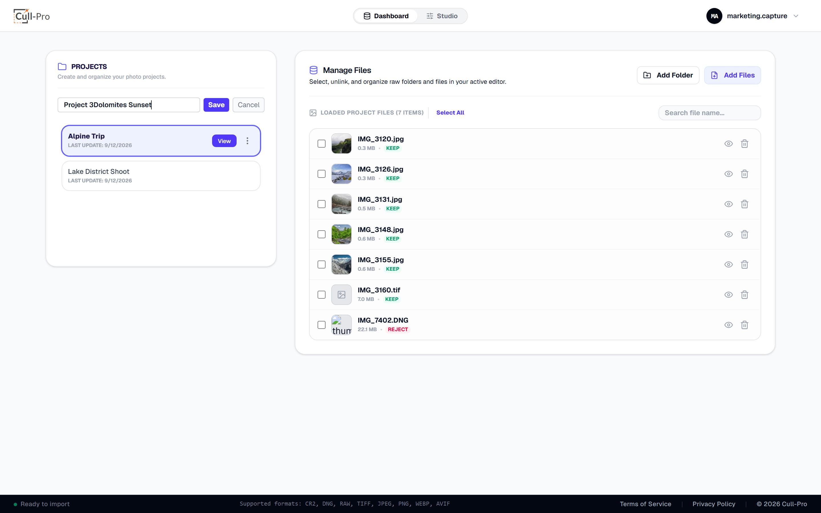 Creating a new project in Cull-Pro