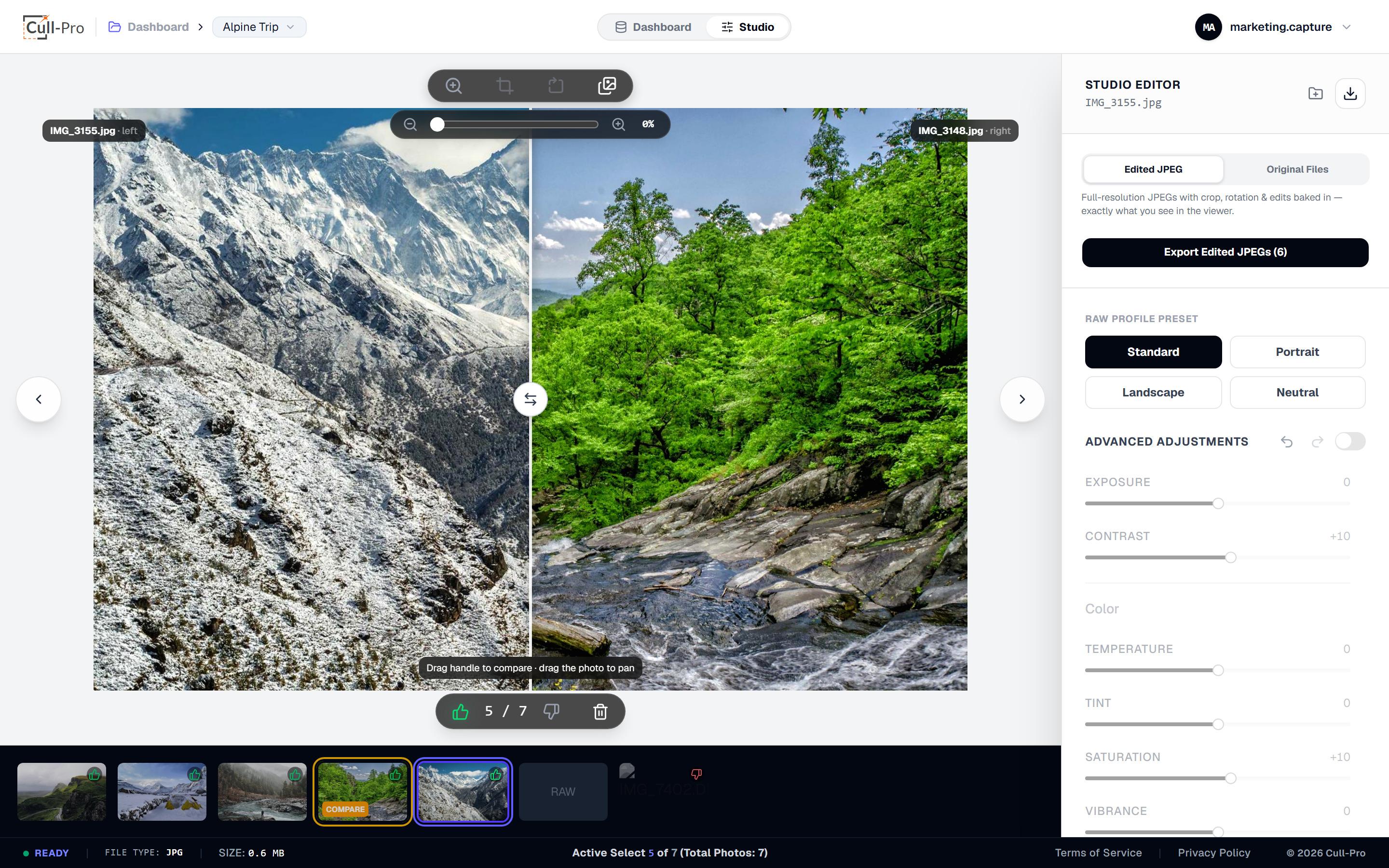 Cull-Pro compare mode wiping between two shots