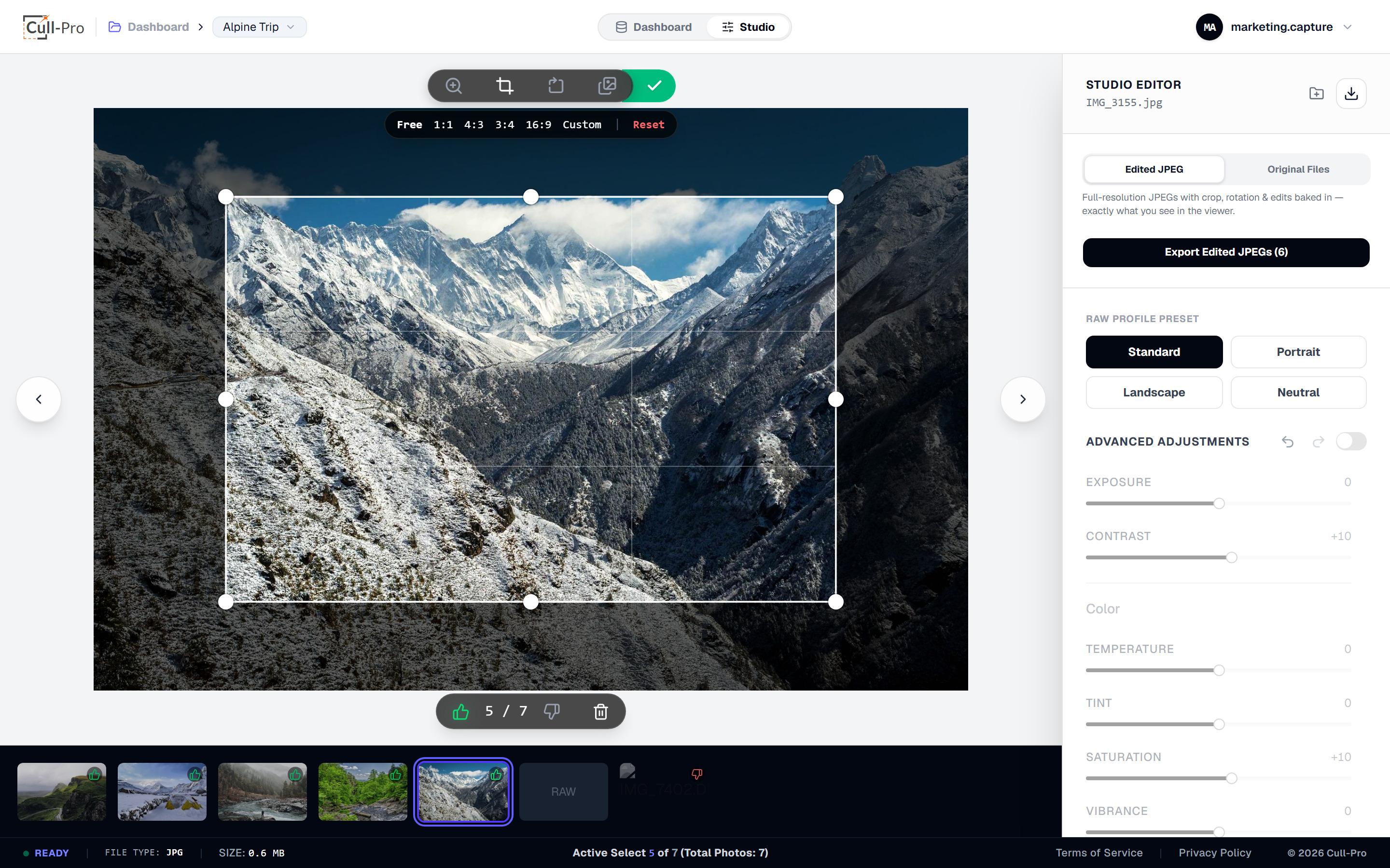 Cull-Pro crop tool with aspect presets