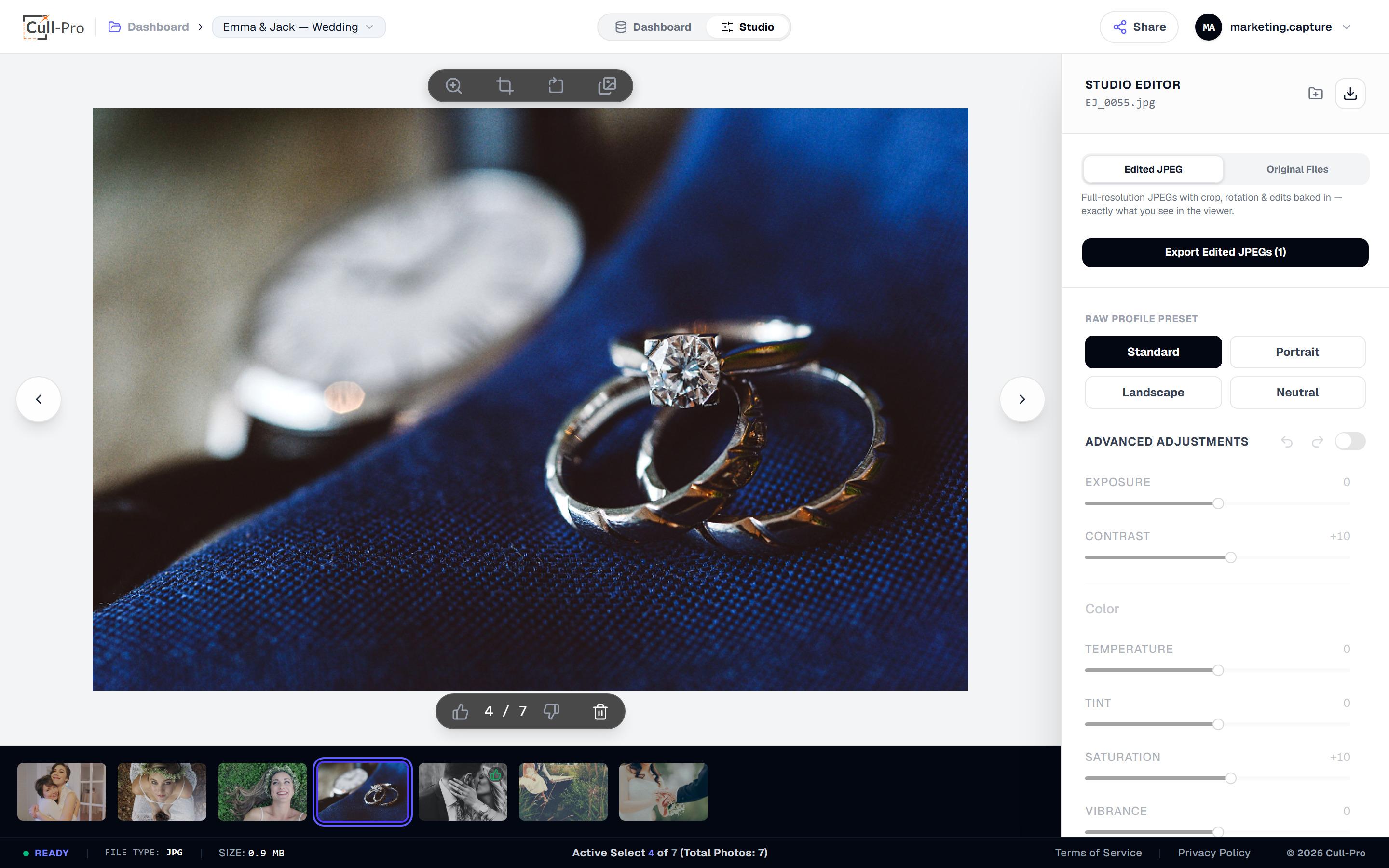 Reviewing a wedding shoot at speed with keep and reject states in Cull-Pro